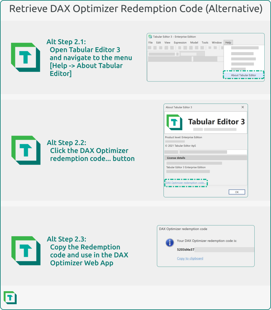 Figure 3a: Alternative method to retrieve the DAX Optimizer redemption code